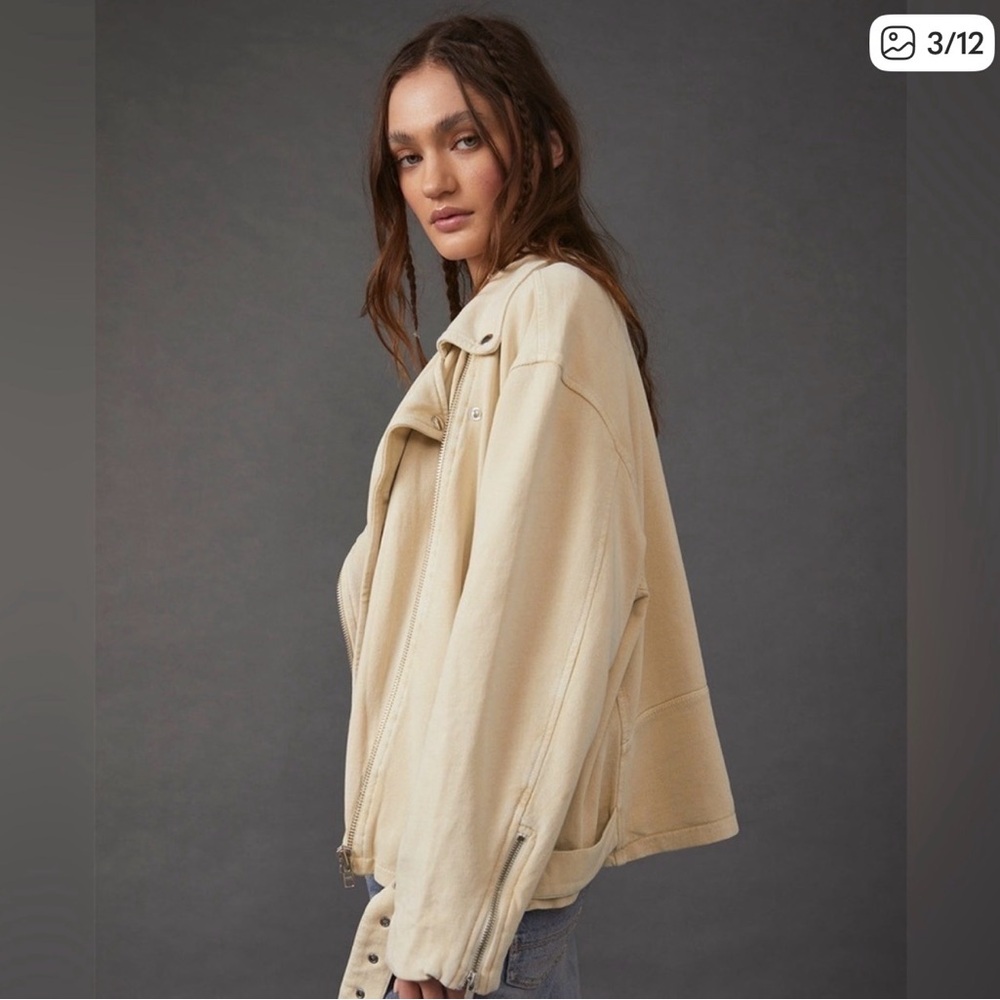 FREE PEOPLE *NWT*  Rebel Knit Soft Moto Jacket in Vanilla Crème Women’s Size XL - Picture 3 of 6